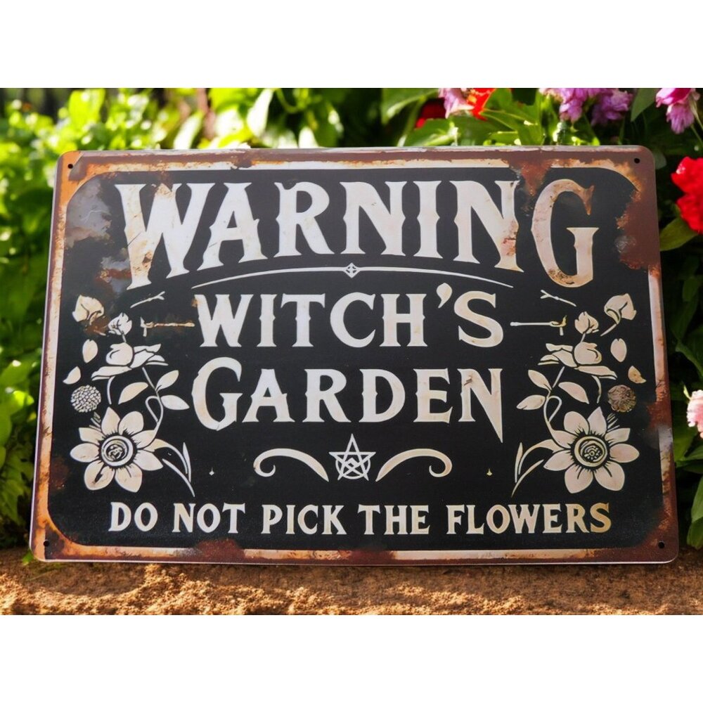 Warning Witch's Garden Metal Tin Sign 12x8 Vintage Gothic Decor - Picture 5 of 12